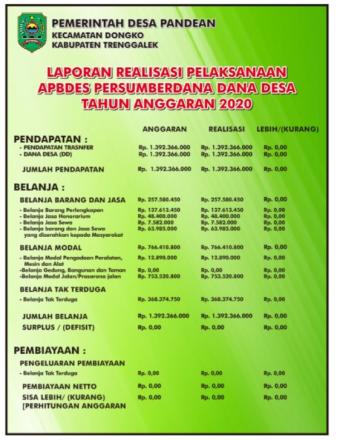 LAPORAN REALISASI PELAKSANAAN APBDES TAHUN ANGGARAN 2020